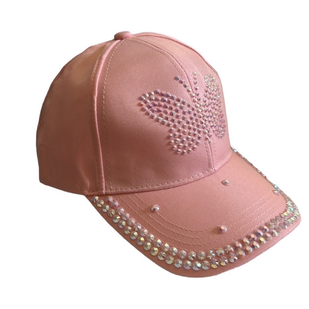 Pink Crystal Trimmed Butterfly Sparkle Baseball Cap Trucker Hat